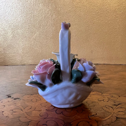 Vintage Porcelain Rose Basket Ornament
