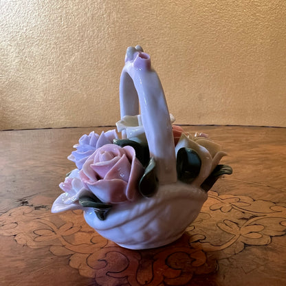 Vintage Porcelain Rose Basket Ornament