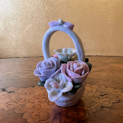 Vintage Porcelain Rose Basket Ornament
