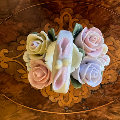 Vintage Porcelain Rose Basket Ornament
