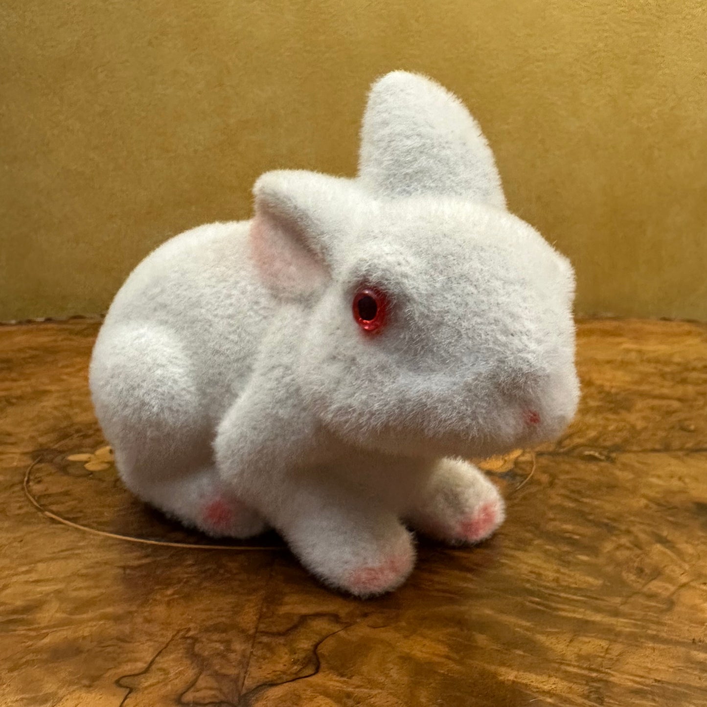 Vintage White Flocked Bunny Figurine Money Box