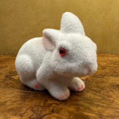 Vintage White Flocked Bunny Figurine Money Box