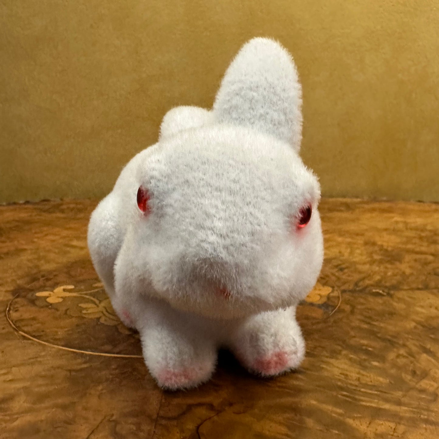 Vintage White Flocked Bunny Figurine Money Box