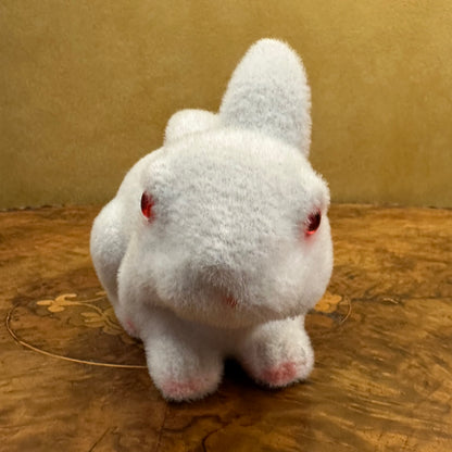 Vintage White Flocked Bunny Figurine Money Box