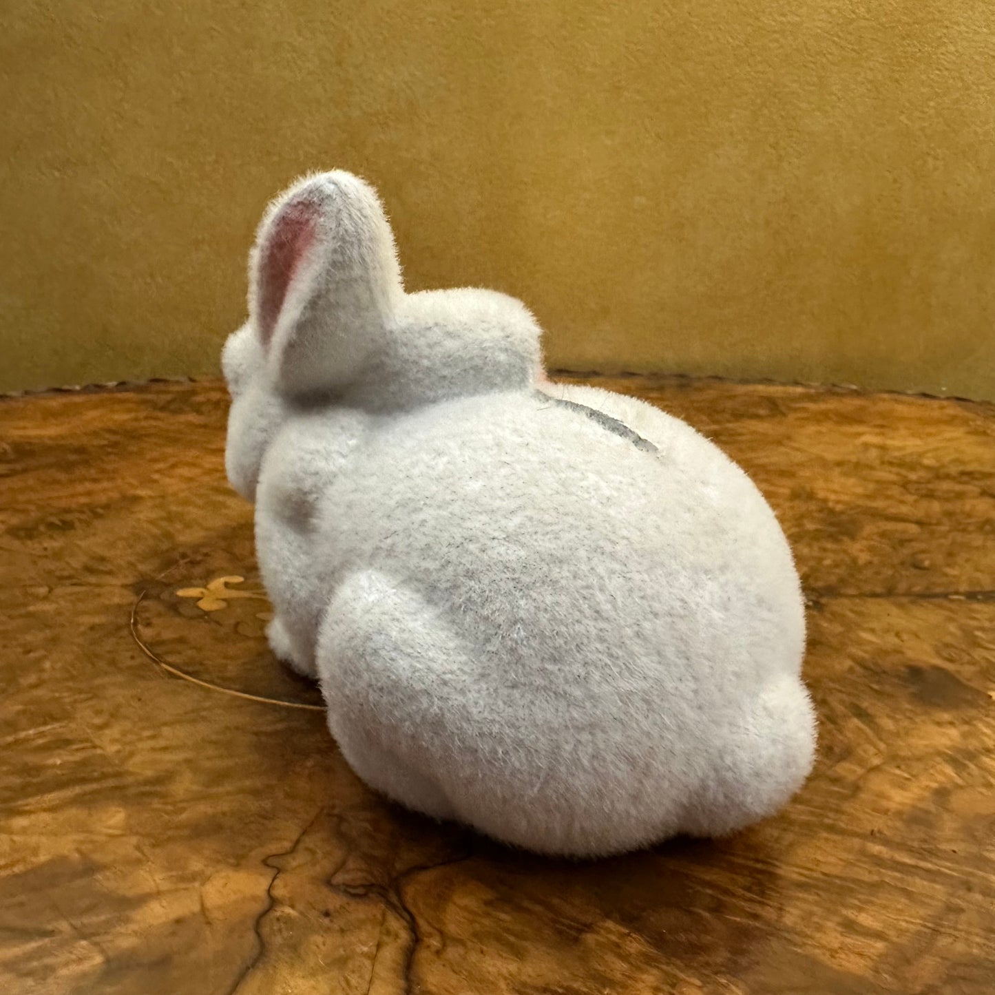 Vintage White Flocked Bunny Figurine Money Box