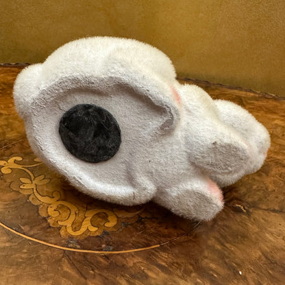 Vintage White Flocked Bunny Figurine Money Box