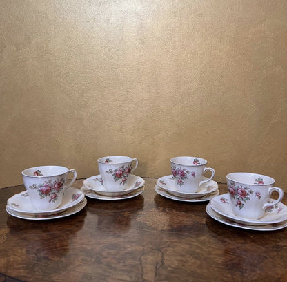 J & G Meakin Rose Print Set Of 4 Tea Cup Trios 