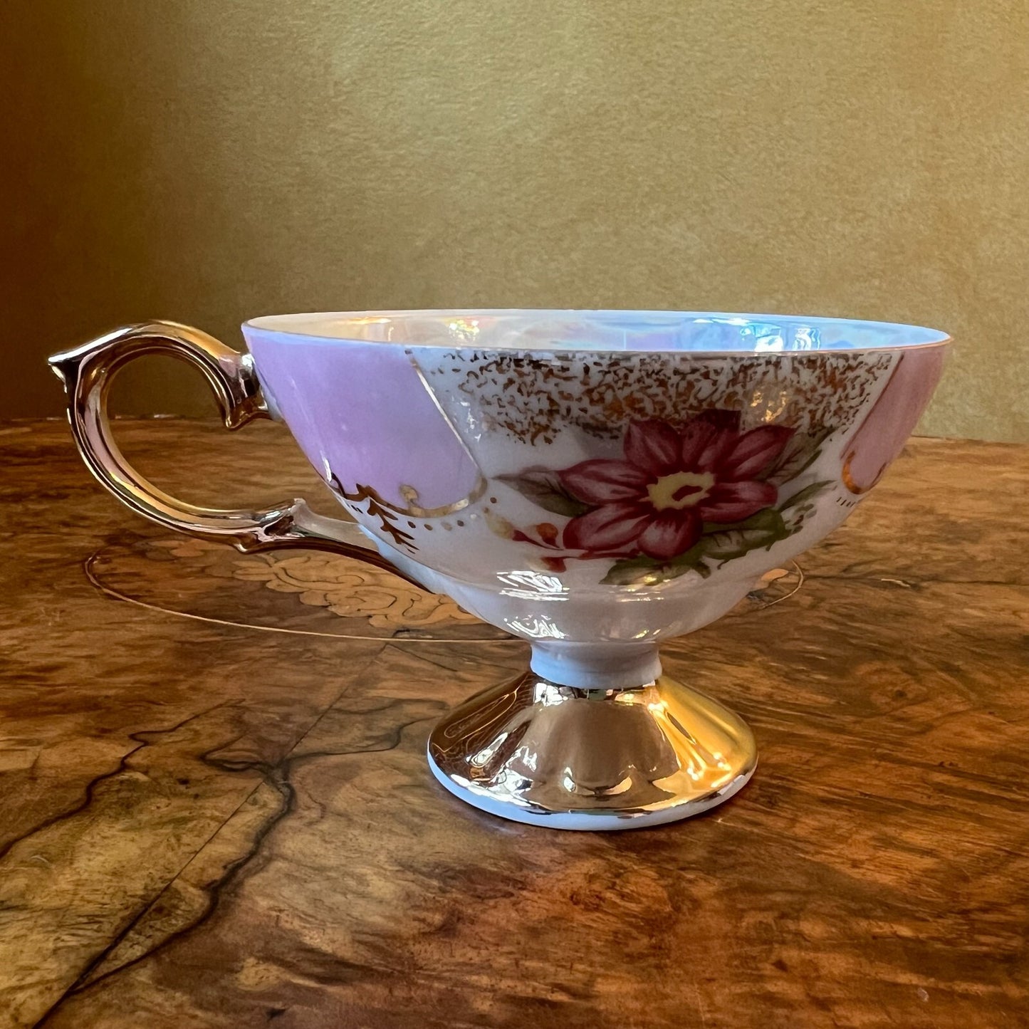 Japanese Pink Floral Lusterware Tea Cup