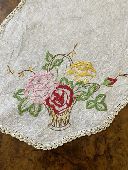 Linen Embroidered Floral Doily