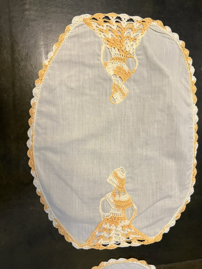Orange Embroidery Three Piece Doily Set 
