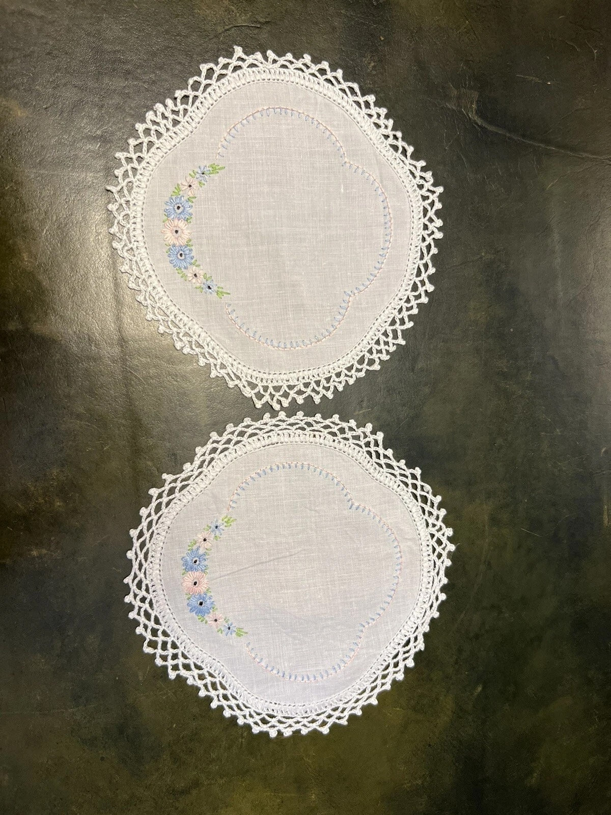 Vintage Pair Embroidery Lace Doily