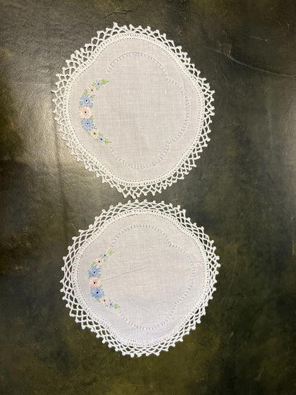 Vintage Pair Embroidery Lace Doily
