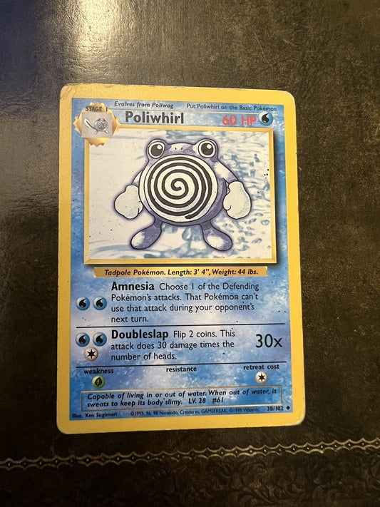 Pokemon Card 38/102 Poliwhirl Uncommon 1990s 