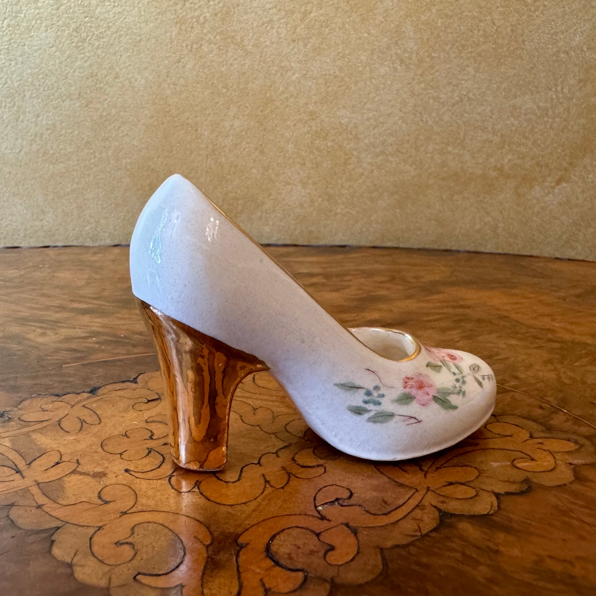 Porcelain High Heel Floral Shoe Ornament 