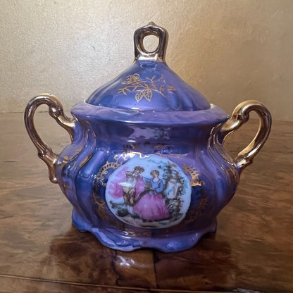 Purple Pearl Courting Print Demitasse Coffee Sugar Bowl