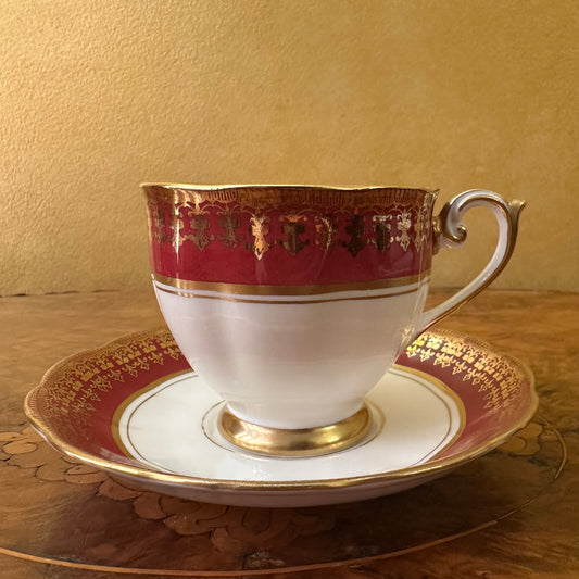 Vintage Bell China Red & Gold Print Tea Cup & Saucer 