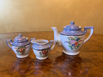 Vintage Blue Floral Teapot, Sugar and Milk Jugs Toy Tea Set 