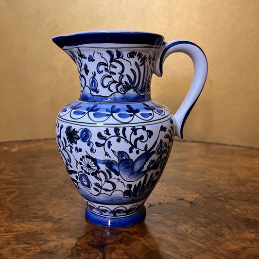 Vintage Blue & White Bird Floral Jug 