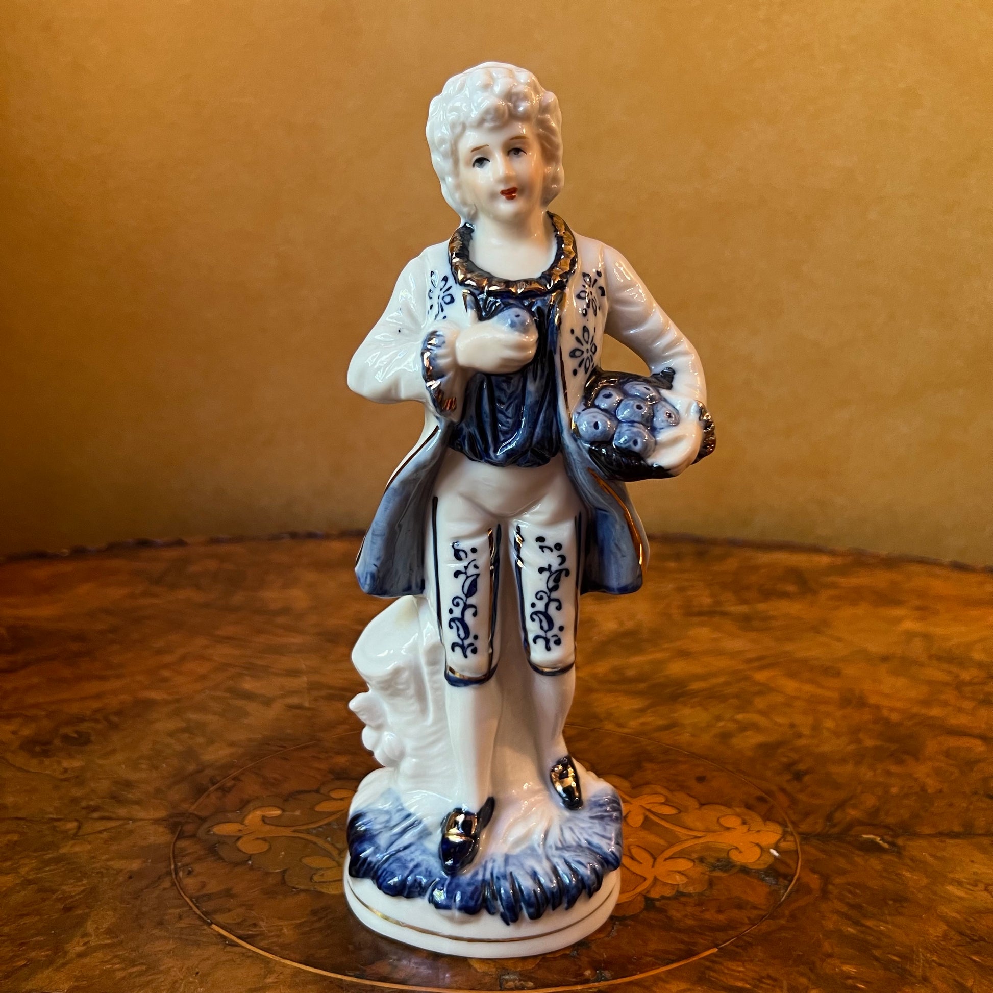 Vintage Blue & White Man Figurine Statue 