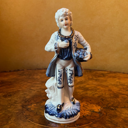 Vintage Blue & White Man Figurine Statue 