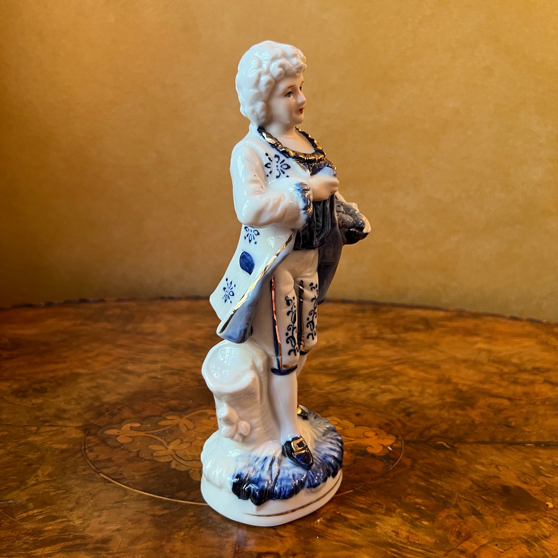Vintage Blue & White Man Statue 