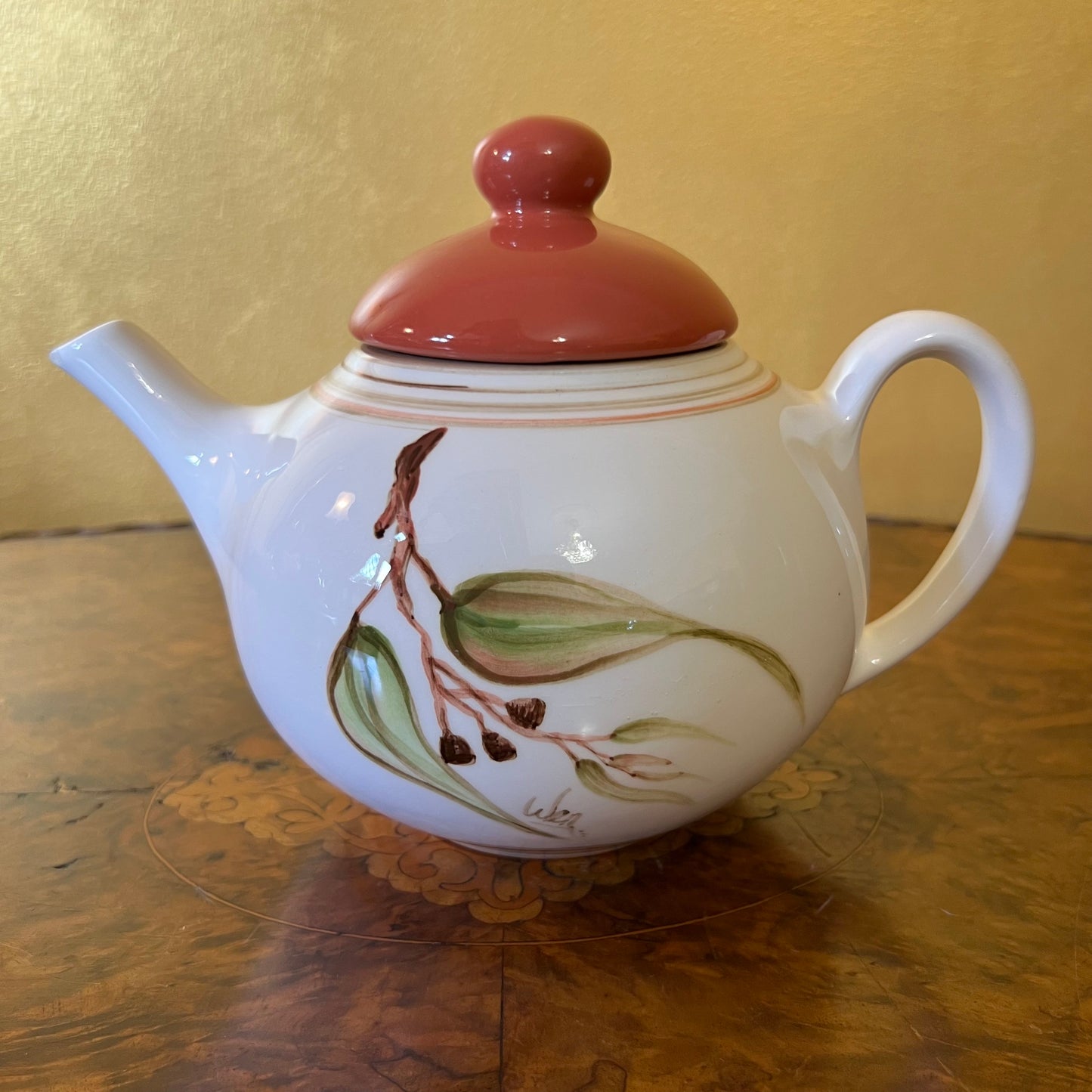 Vintage Ceramic Gum Leaves Print Tea Pot 