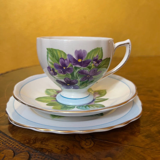 Vintage Colclough Violets Tea Cup Trio Set 