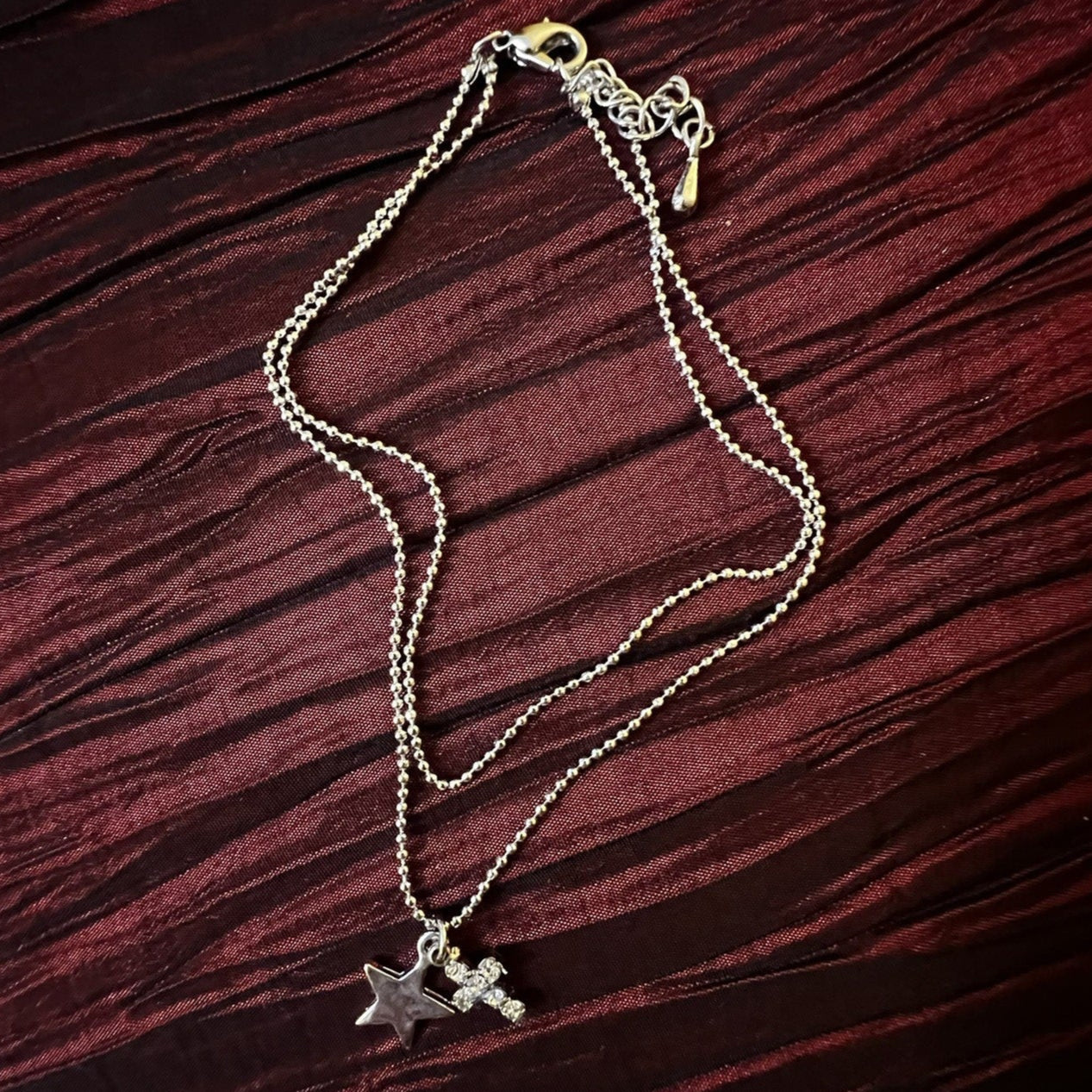 Vintage Costume Star & Cross Pendant Ankle Bracelet 