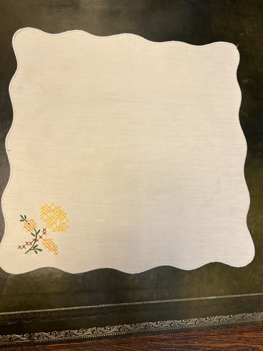 Vintage Cotton Yellow Flower Embroidery Doily