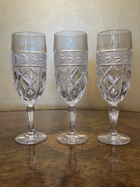 Vintage Crystal Champagne Flutes Set of Three 