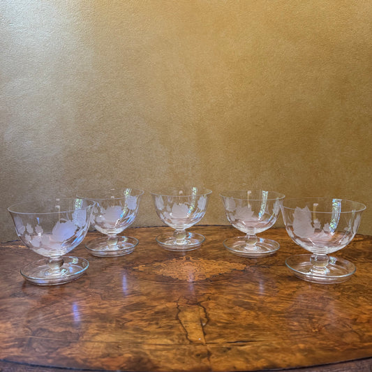Vintage Crystal Dessert Bowls Set Of Five 