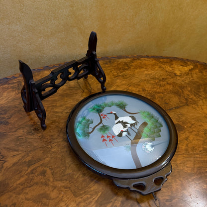 Vintage Embroidered Bird Wooden Stand 