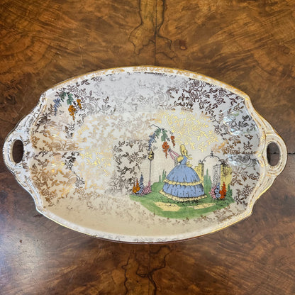 Vintage Empire Crinoline Lady Gold Chintz Pattern Dish 