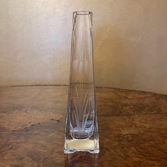 Vintage Etched Floral Glass Vase