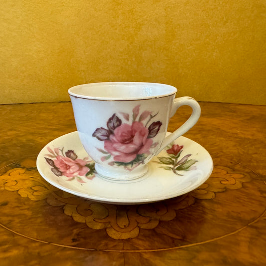 Vintage Floral Print Coffee Cup & Saucer 