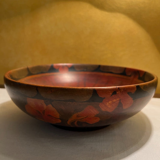 Vintage Floral Print Wooden Bowl 