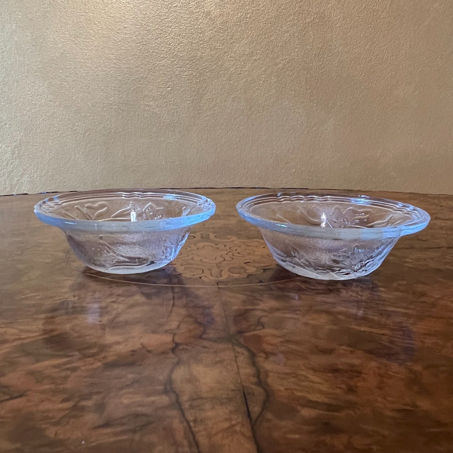 Vintage Glass Floral Design Dessert Bowls Pair 