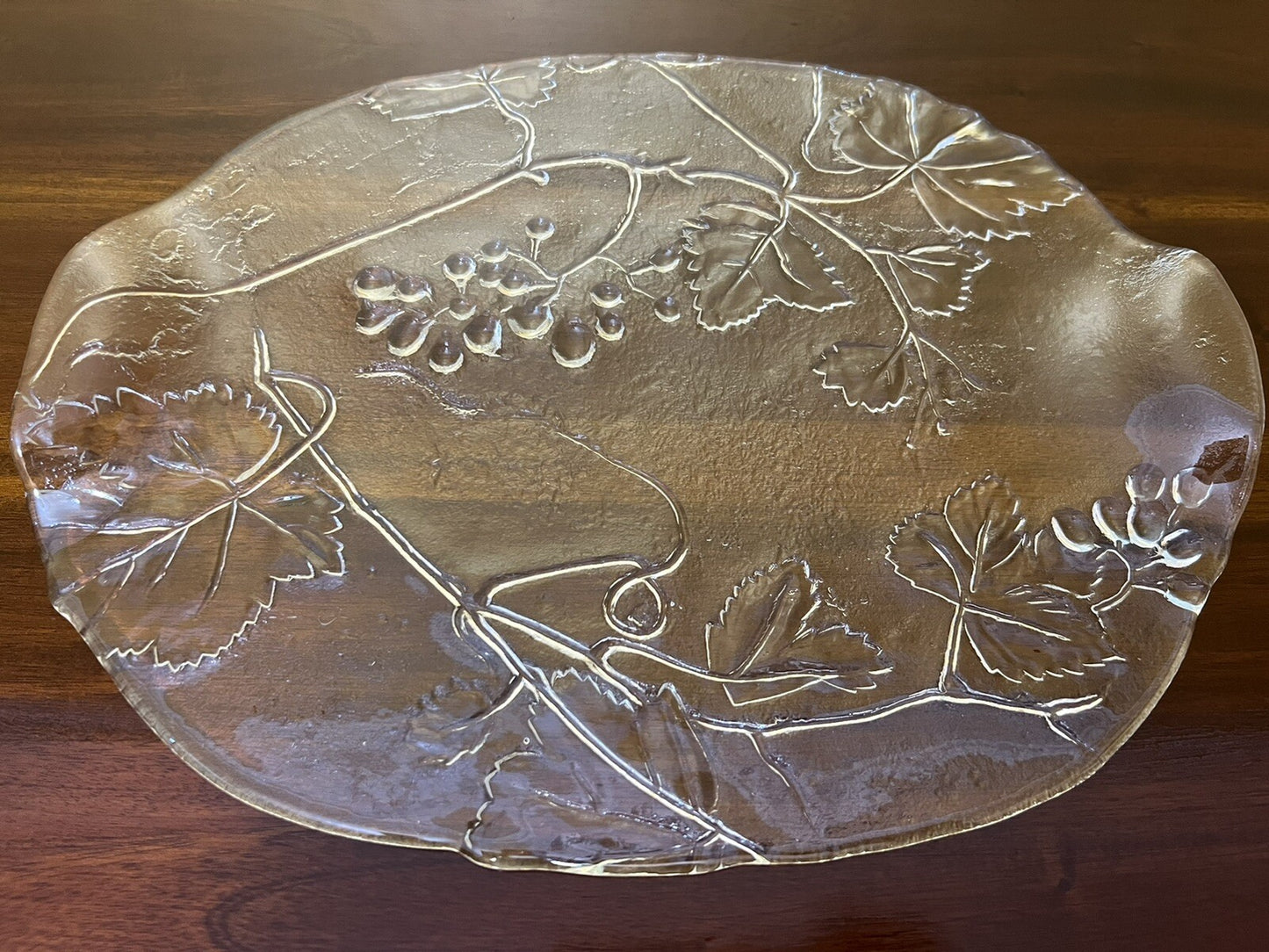 Vintage Glass Grapes & Leaves Platter 