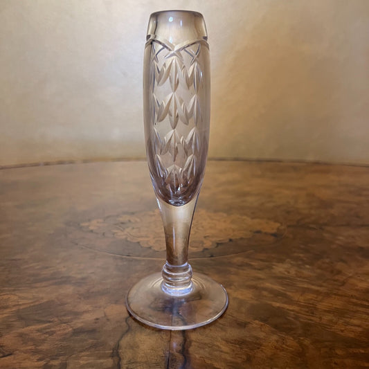 Vintage Glass Leaves Cut Small Bud Vase 
