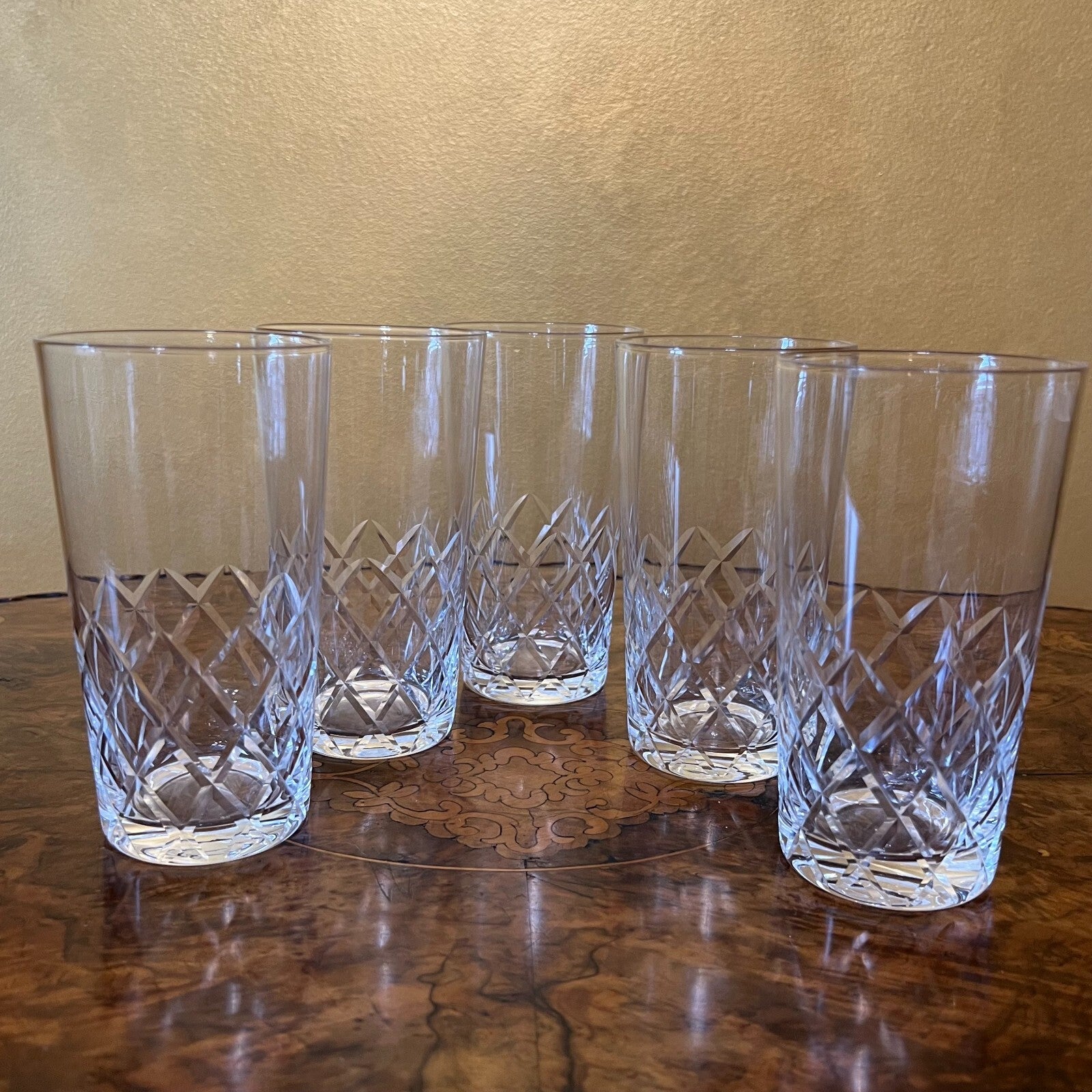 Vintage Glass Tall Glasses Set Of Five 
