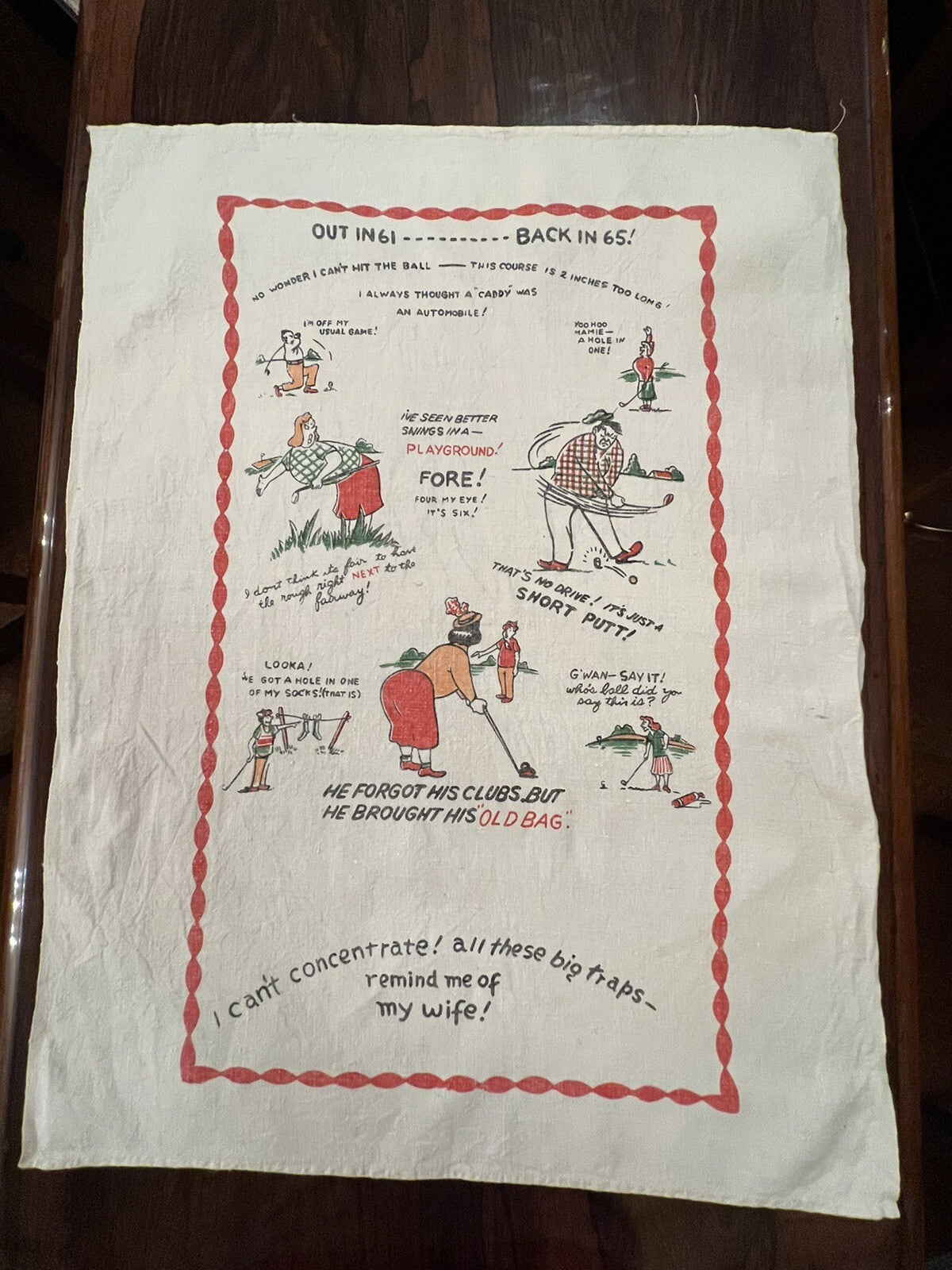 Vintage Golf Print Tea Towel