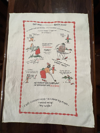 Vintage Golf Print Tea Towel