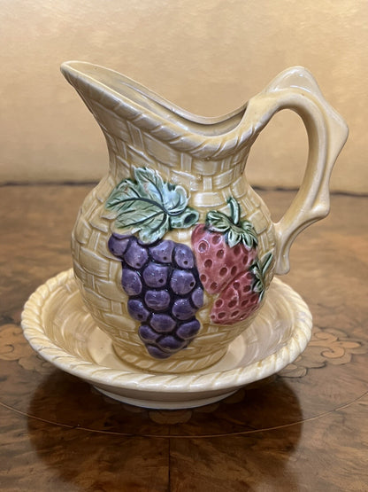 Vintage Grape & Strawberry Print Jug & Base 
