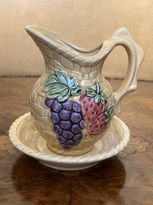 Vintage Grape & Strawberry Print Jug & Base 
