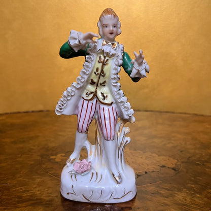 Vintage Green Jacket Porcelain Man Figurine 