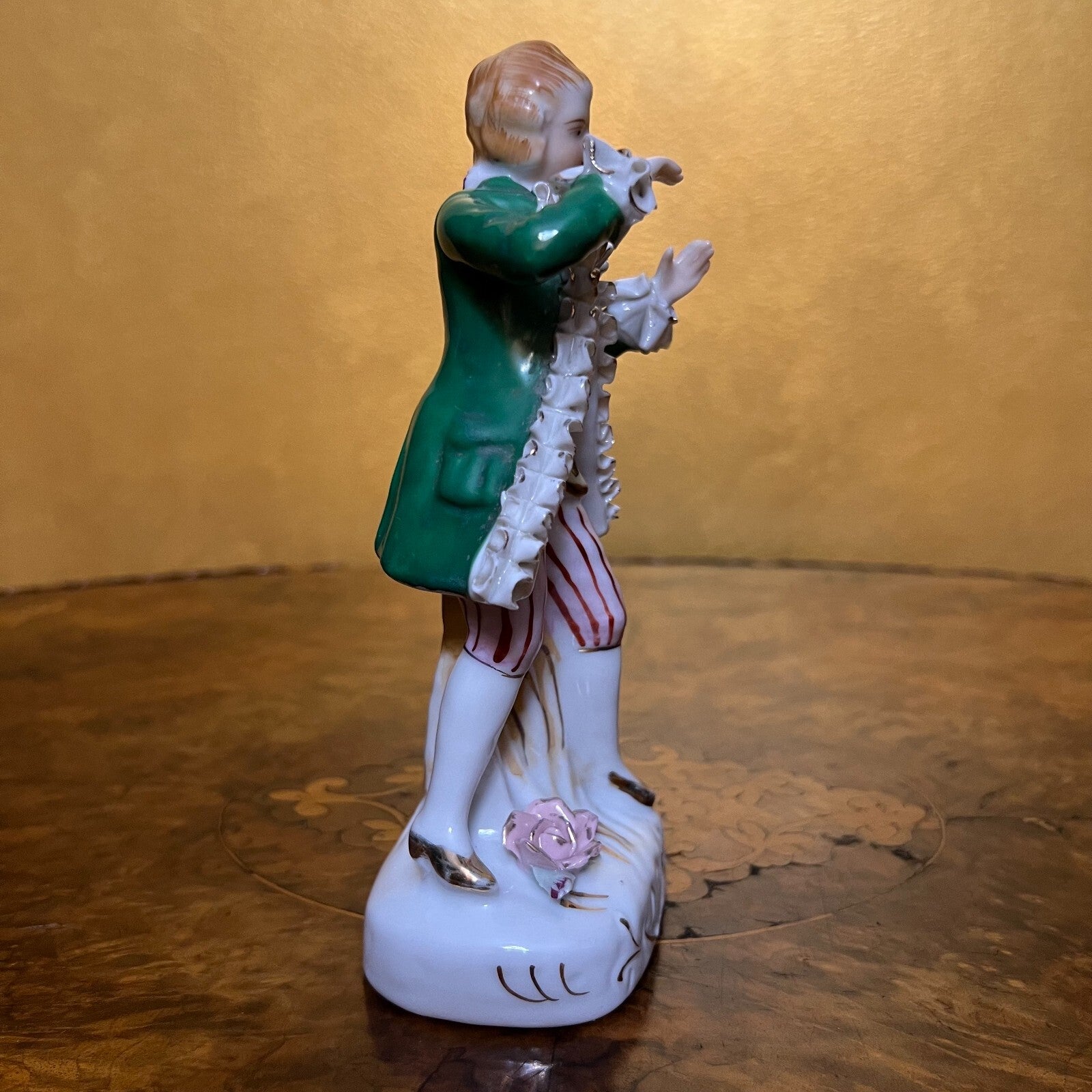 Vintage Green Jacket Porcelain Man Figurine Ornament