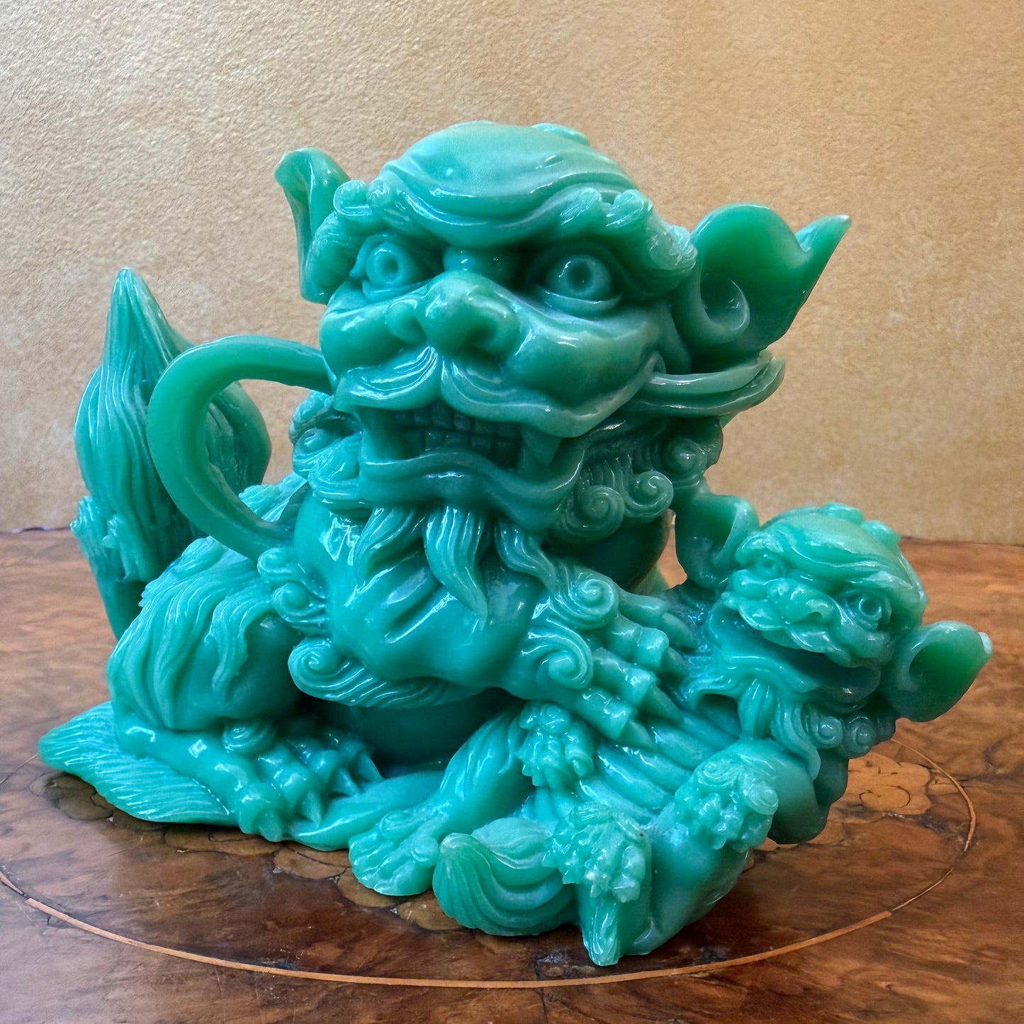 Vintage Green Resin Guardian Foo Dog