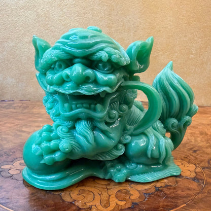 Vintage Green Resin Guardian Foo Dog Statue 