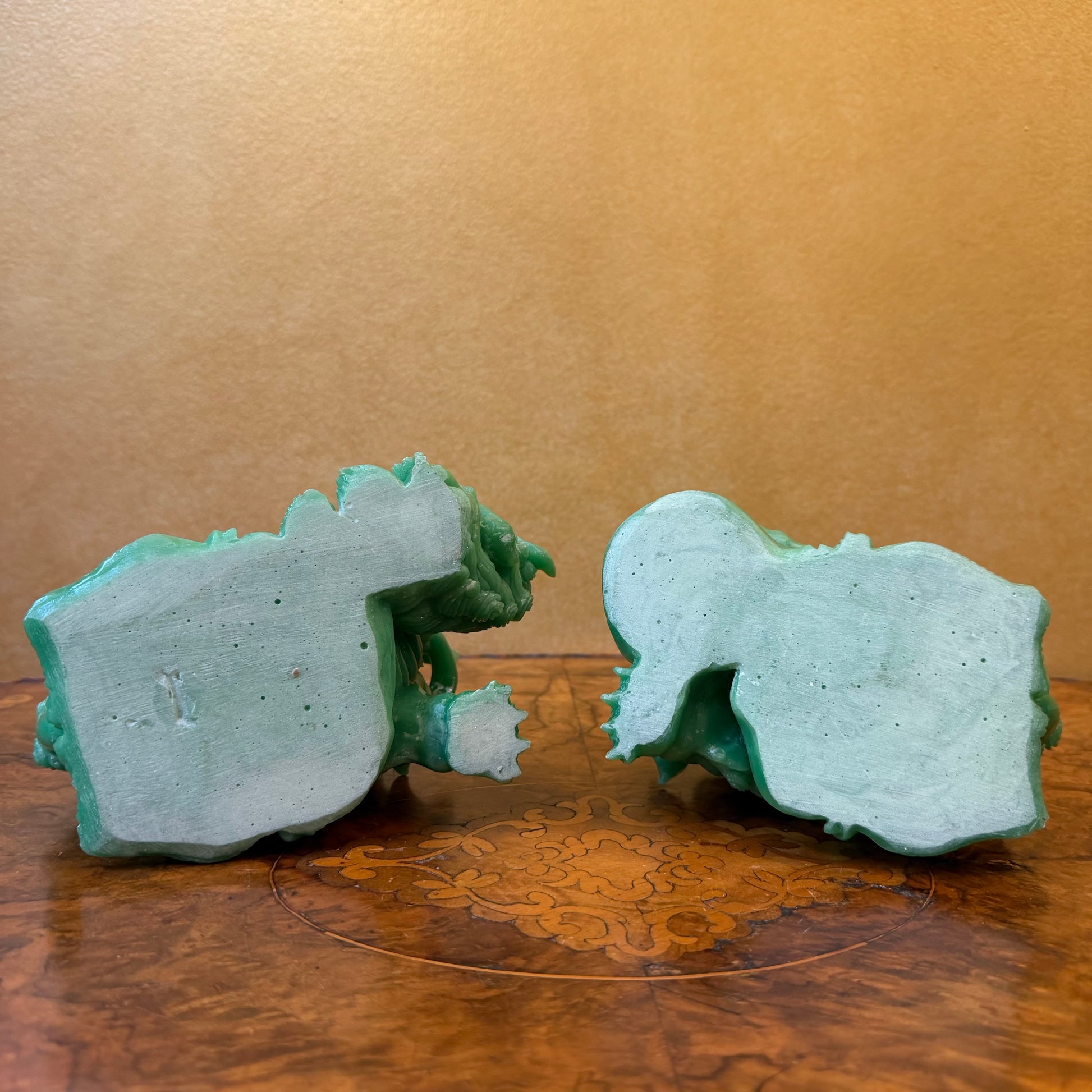 Vintage Green Resin Guardian Foo Dog Statues