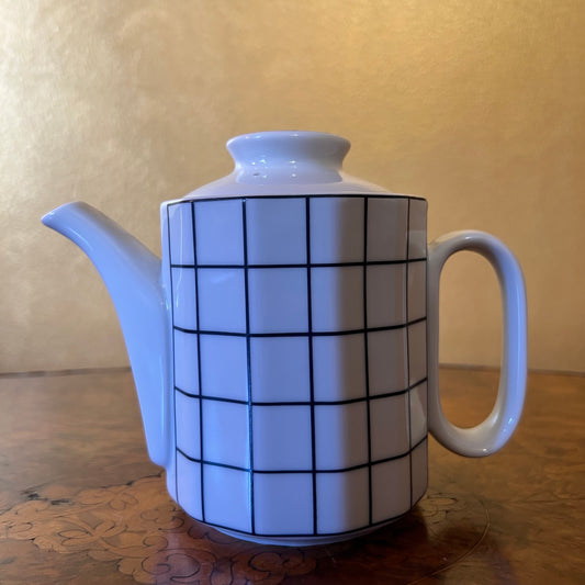 Vintage Japanese Black Square Print Tea Pot 